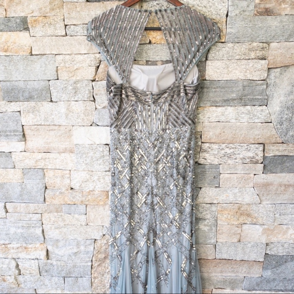 Adrianna Papell beaded capsleeve sweetheart neck long dress - Picture 7 of 16
